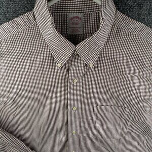 Brooks Brothers Button Up Shirt Long Sleeve Cotton 17 35 Brown Check Traditional